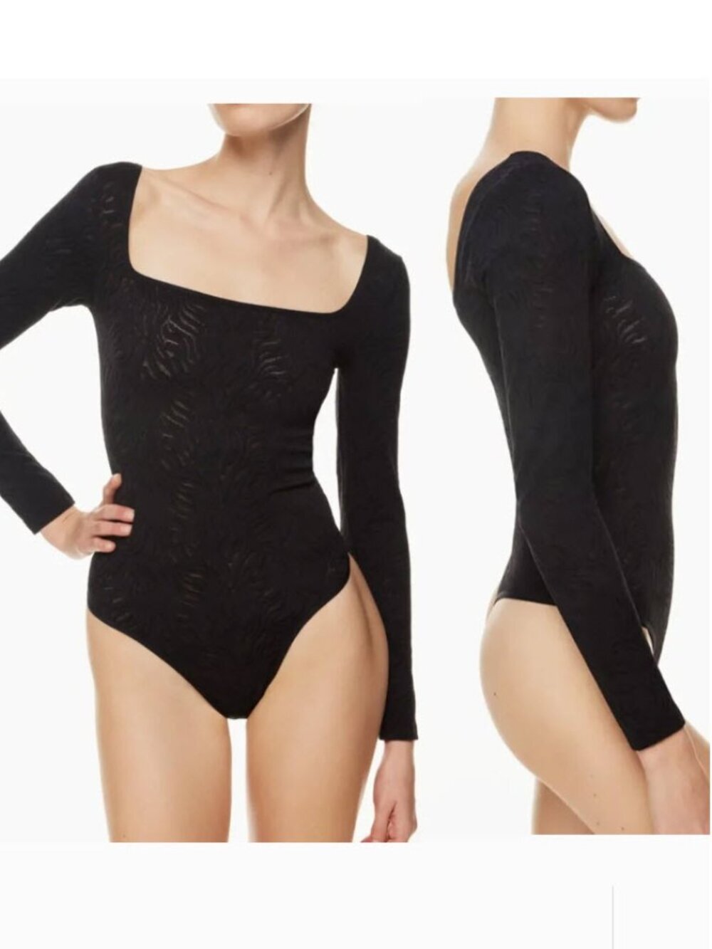 Babaton Black Floral Textured Bodysuit Square Neck Size 8